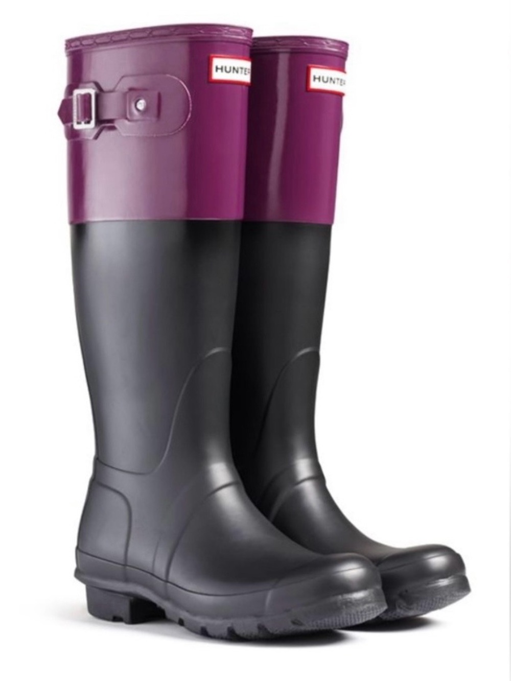 Hunter Tall Two-Tone Rain Boots in Purple and Black
